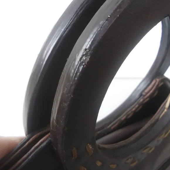 Vintage Liz Claiborne Crazy Horse Round Handle Faux Leather Bag, Dark Brown - Picture 9 of 15